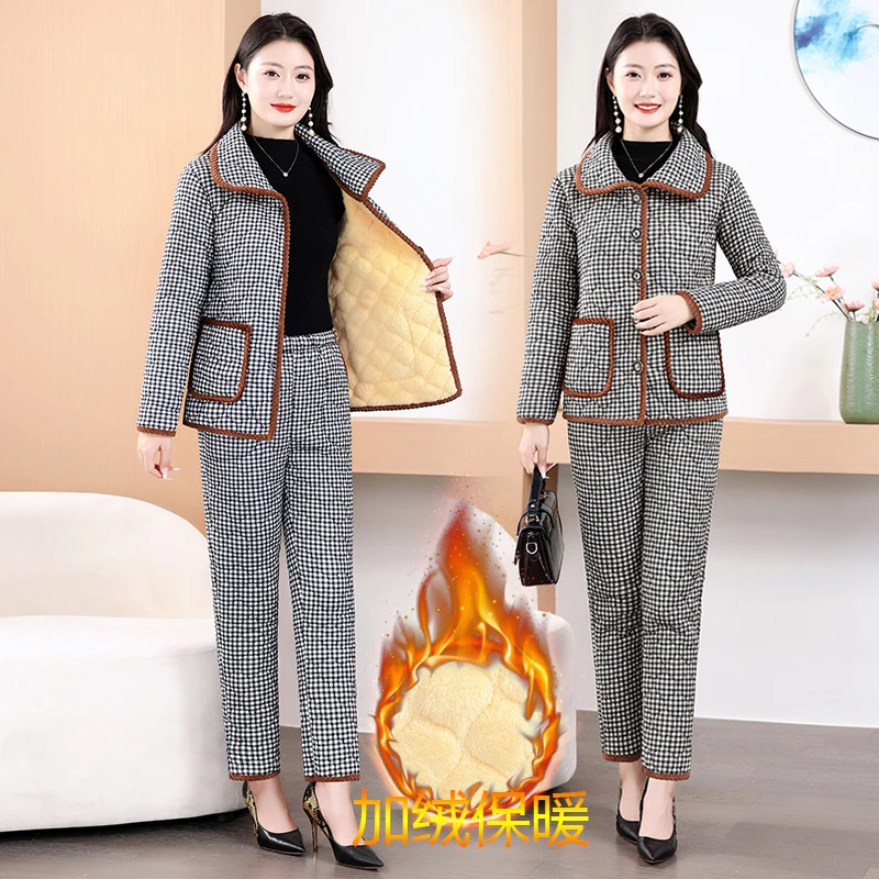 彩羊妈妈冬装棉衣棉裤睡衣套装中老年女士居家服加绒加厚棉袄两件