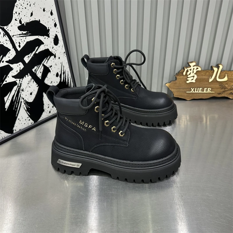 女士休闲时尚百搭厚底英伦风高帮系带大黄靴经典秋冬秋季潮流靴子