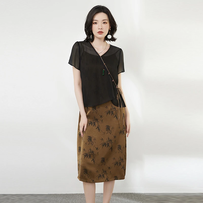 套头短袖上衣+吊带印花裙两件套装女2025夏52KA0U0011