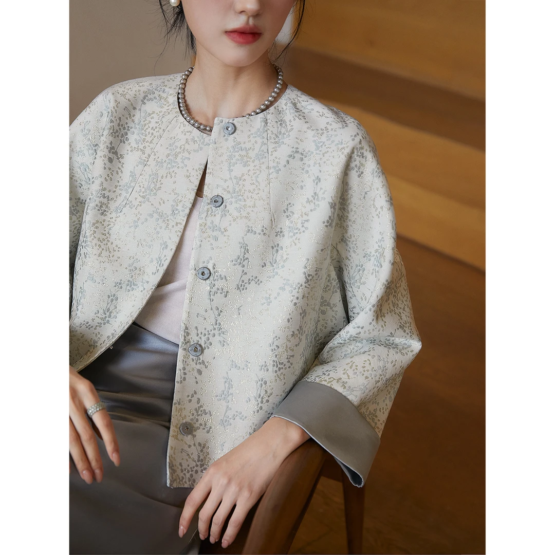 笑涵阁 素年锦时系列 新中式松'弛美气质短外套马甲WTZ762485AG