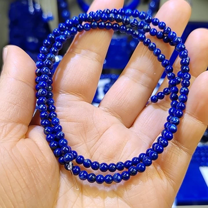 青金石未镶嵌颈饰3.9mm小米珠有白有金56cm长