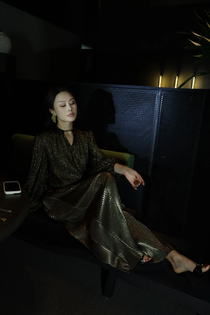 XAING【罗曼史】金色褶皱高端大气松紧腰阔腿拖地裤LSKZ3202