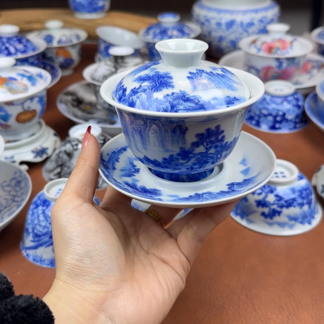 陶景德镇陶瓷手绘盖碗