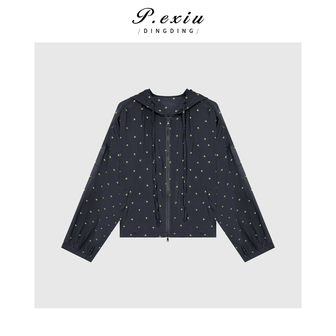 夏日薄款连帽抽绳防晒短外套 M8925