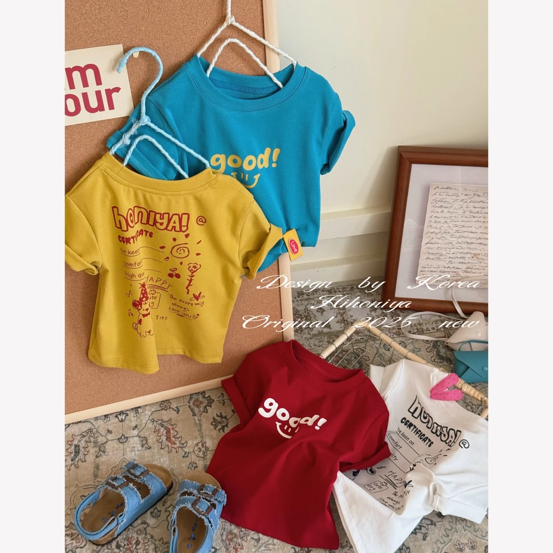 Q【幼稚园】儿童节五Hihoniya~2025夏季亲子卡通字母亲肤透气短袖