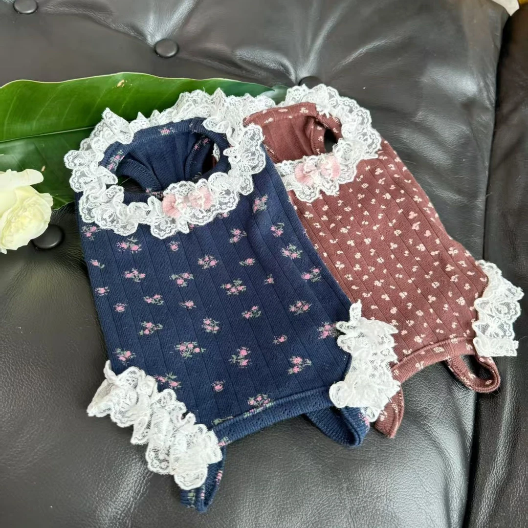 宠物衣服秋冬新款碎花背心包肚衣小型犬比熊狗狗弹力宝宝棉护肚衣