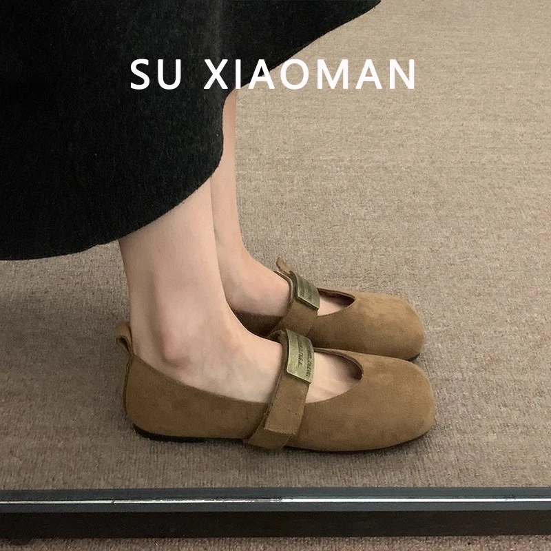 网红2025新款磨砂舒适复古玛丽珍鞋女鞋平底软底单鞋女鞋勃肯鞋