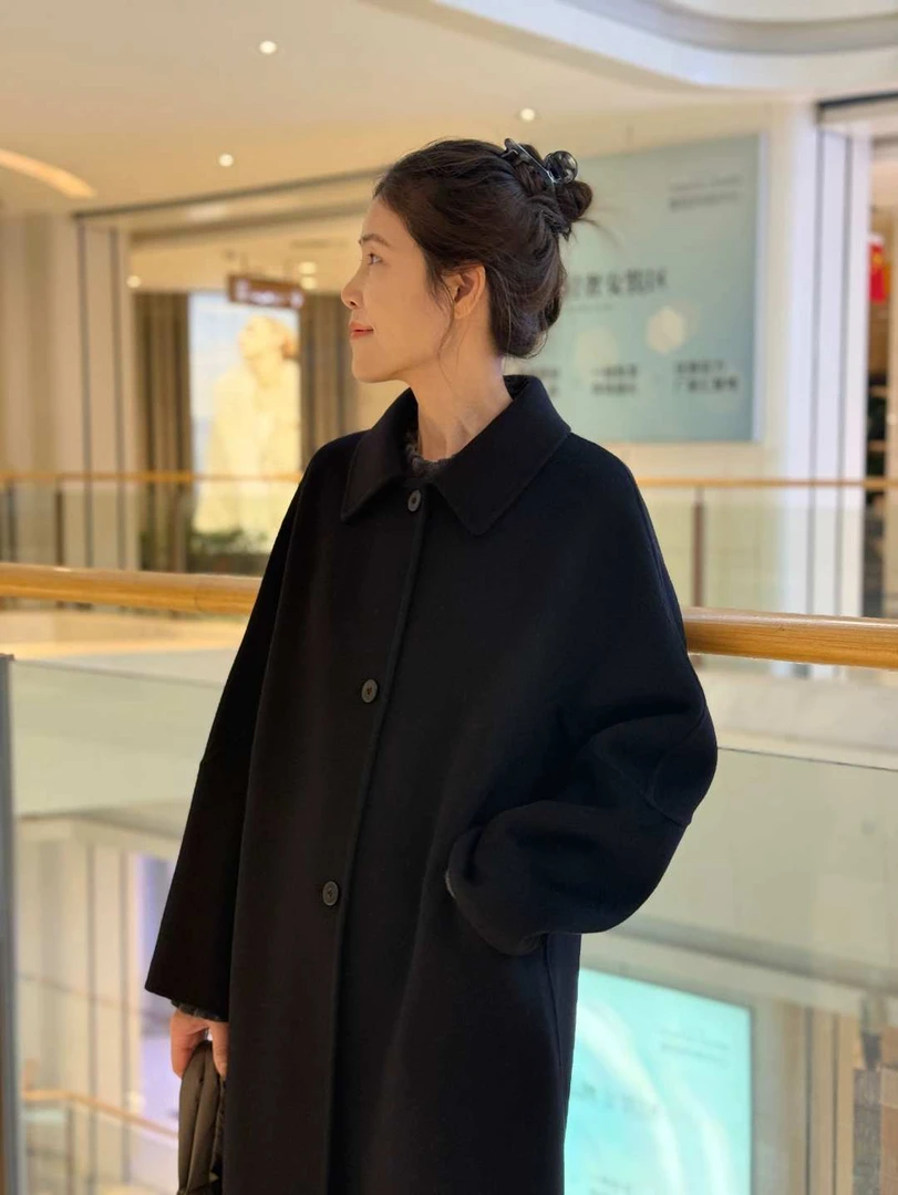 冬季新款高端双面呢羊毛大衣女士翻领长款宽松毛呢外套气质长大衣