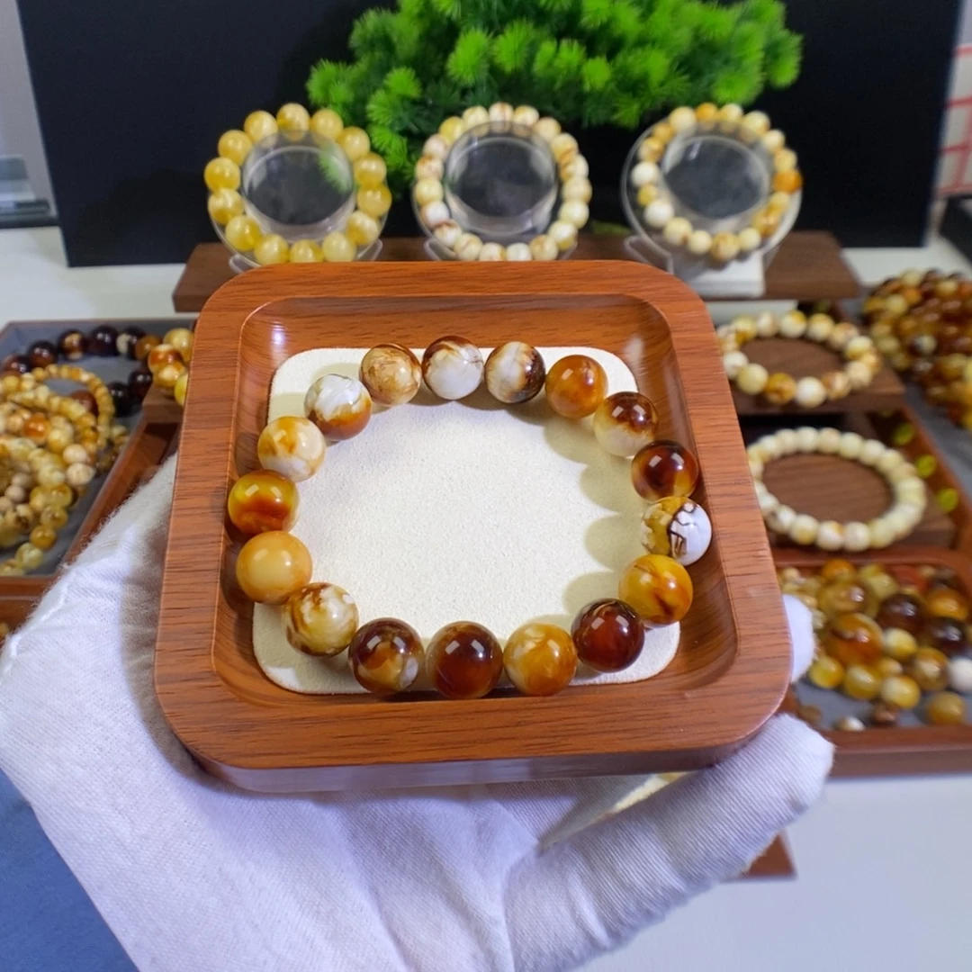 琥珀未镶嵌裸石天然沁色蜜蜡手串12mm左右