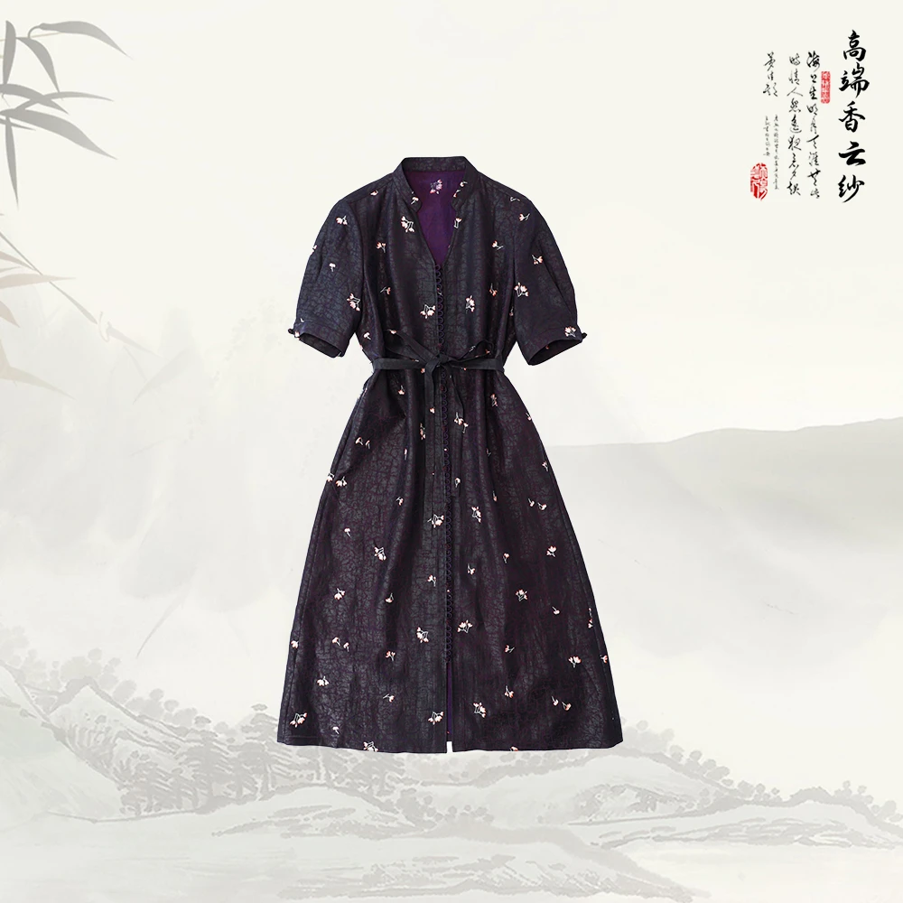 品牌新款刺绣刺绣V领收腰显瘦短袖连衣裙529513