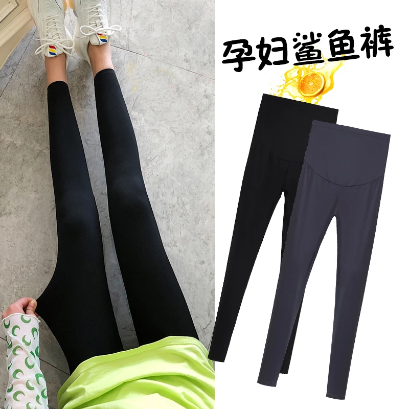 孕妇裤春秋季百搭鲨鱼皮外穿春季运动瑜伽长裤大码潮妈托腹打底裤
