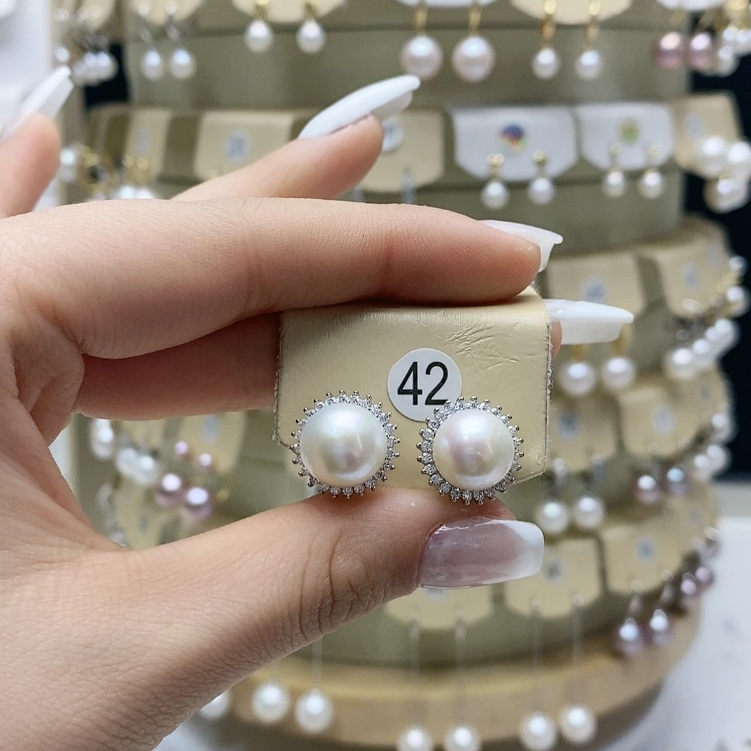 淡水珍珠耳饰银S925镶嵌