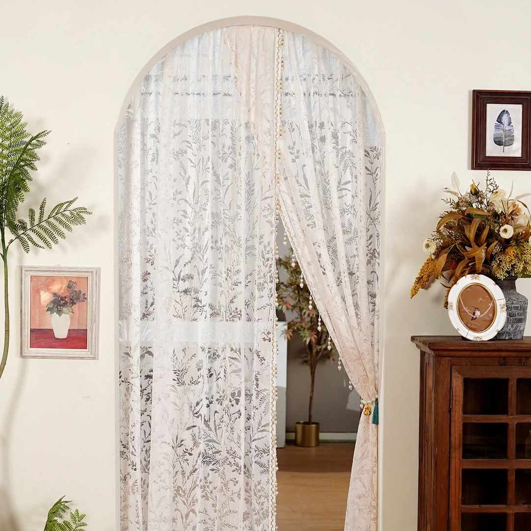 蕾丝拱形门帘法式隔断帘玄关装饰帘免打孔卧室隐私遮挡帘纱帘轻奢