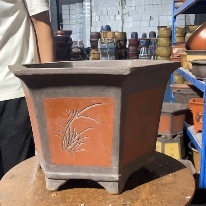 40红色六方花盆花盆