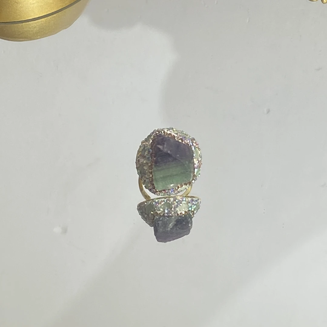 铜合金合成锆石戒指 TTSD 绿色不规则轻奢复古百搭款戒指 354