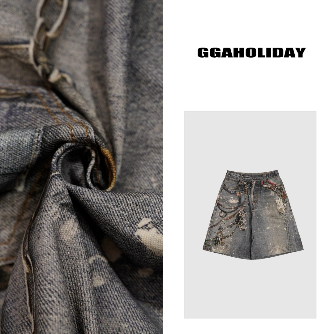 GGAHOLIDAY夏季复古宽松潮流休闲时尚百搭美式牛仔短裤-152371