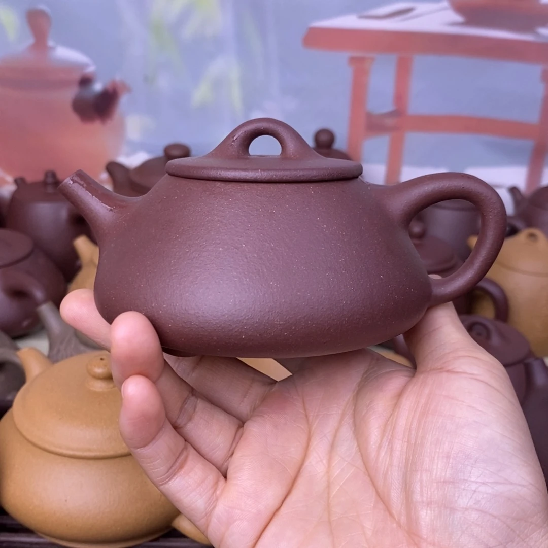 茶壶紫砂200ccc深井羊角山紫泥平盖石瓢