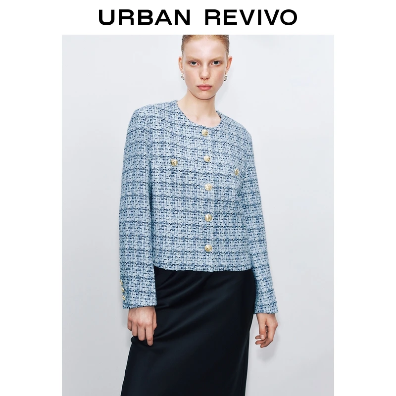 【HOT】UR2025秋季新款女装气质法式小香纽扣撞色外套UWM150065