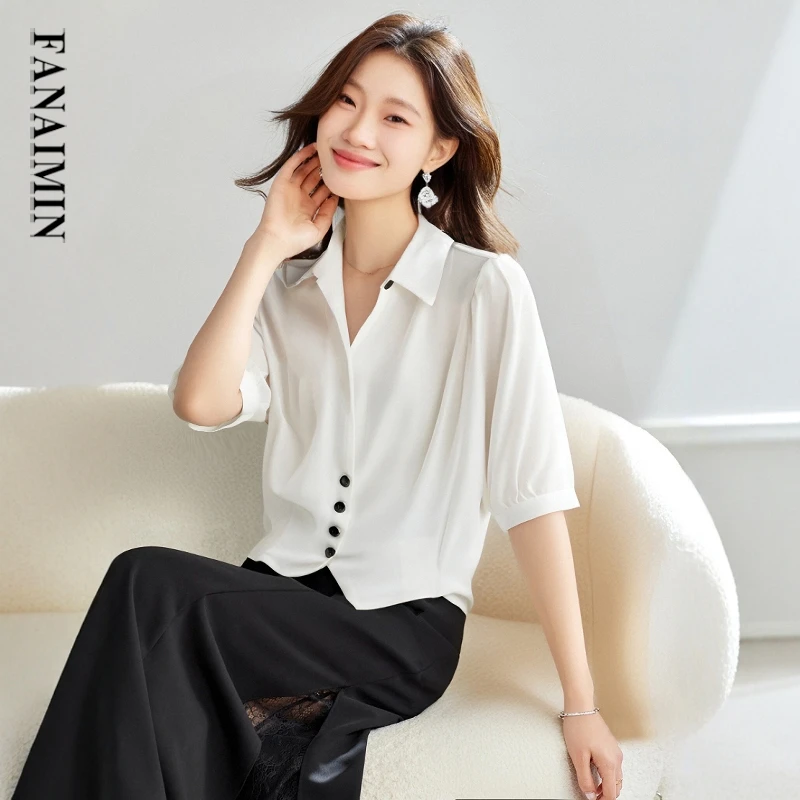 高端真丝衬衫上衣女宽松蝙蝠衫显高显瘦洋气100%桑蚕丝小衫衬衣女