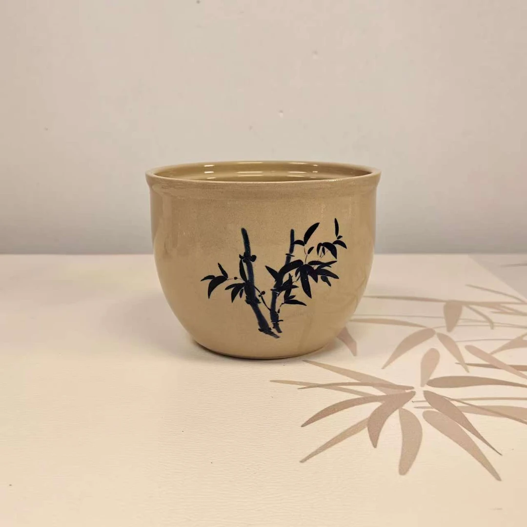 汝晗1093-草木灰纯手绘竹影文缸茶洗