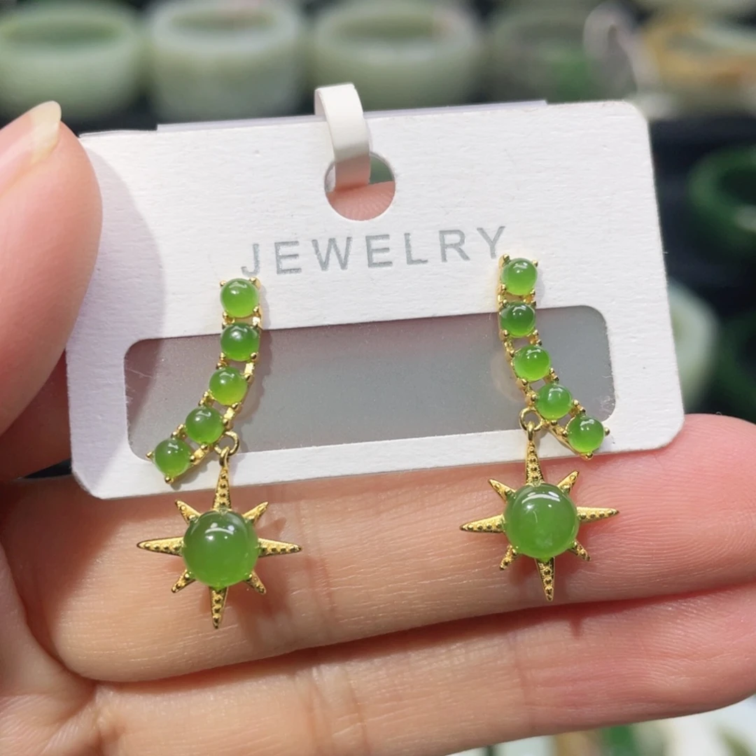 银S925镶嵌和田玉耳饰