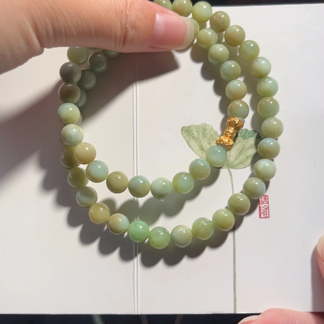 颈饰银S925镶嵌和田玉新疆且末黑羊洞薄荷带糖8mm妈妈链