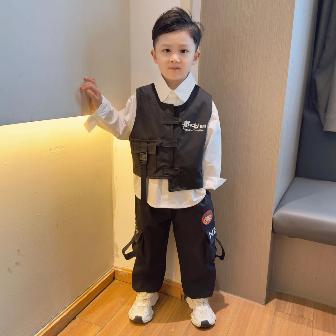 男童寸衫马甲三件套装春秋款2025新款儿童装痞帅男孩宝宝秋装衣服