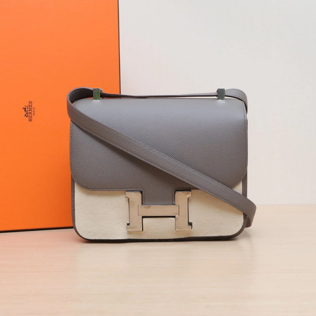 99新 Hermes/爱马仕 【双双】康康 24 8F锡器灰 Epsom皮 Y刻