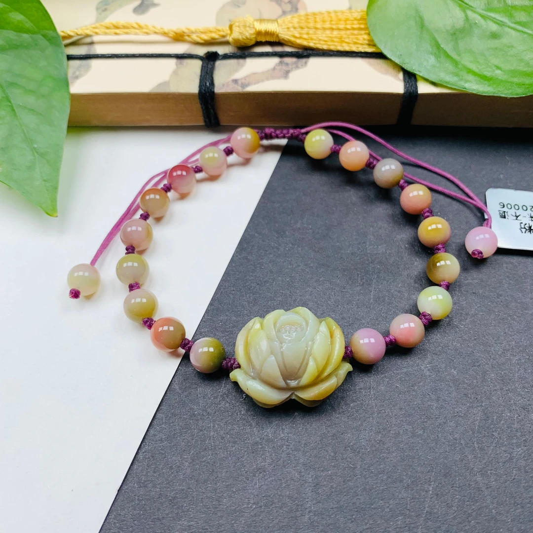 天然老矿七彩盐源玛瑙千层牡丹花花手链