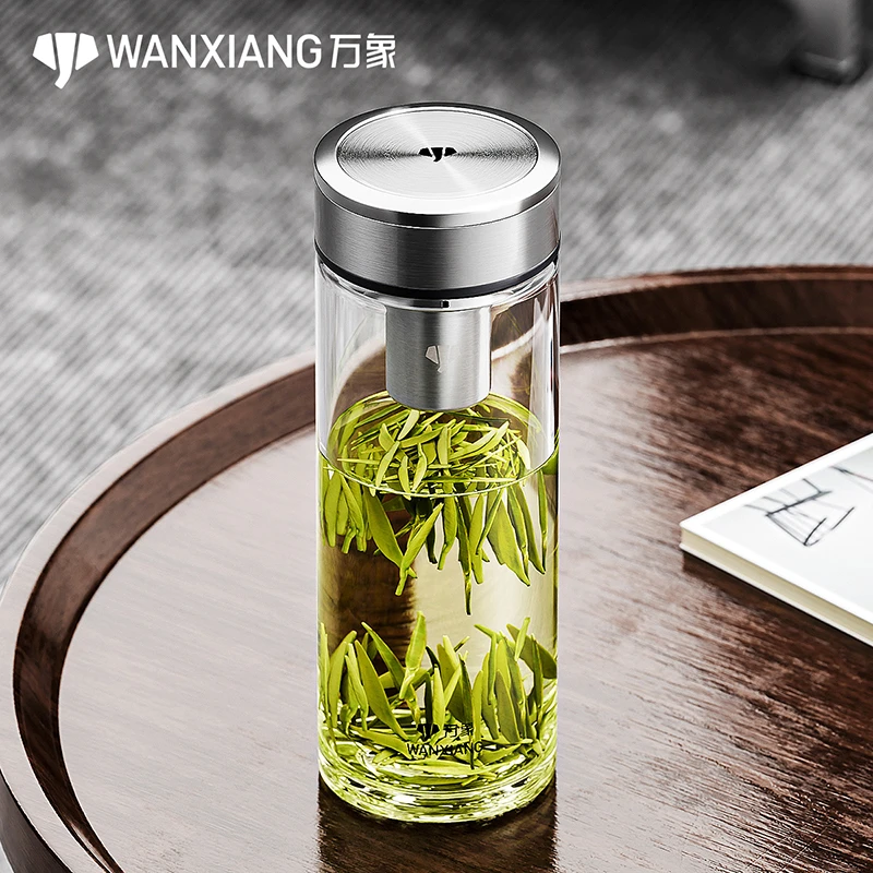 万象单层玻璃杯 大容量带滤网商务办公车载男士泡茶杯子 车载水杯