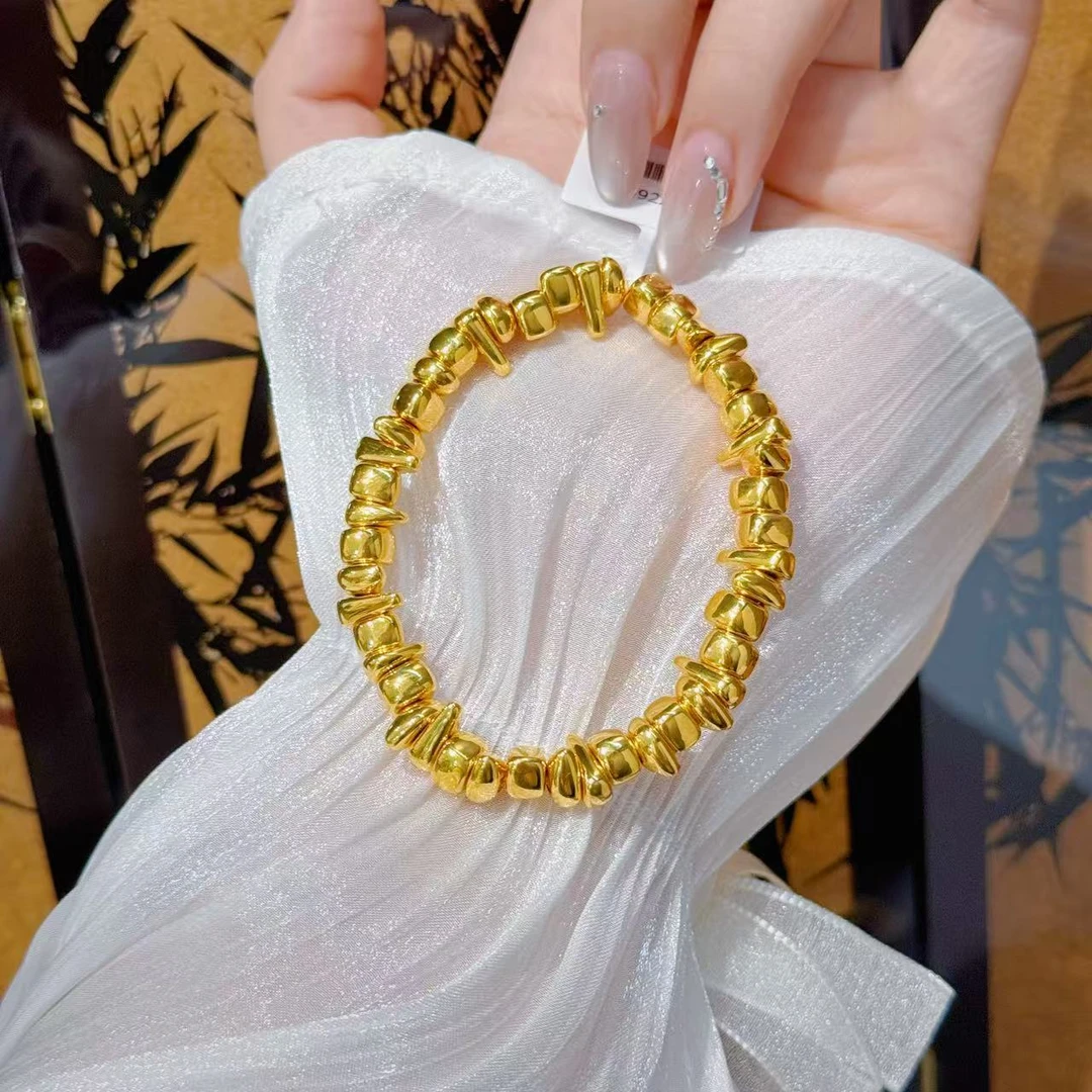 【金羽黄金】足金999盘缠碎金子手链6.95