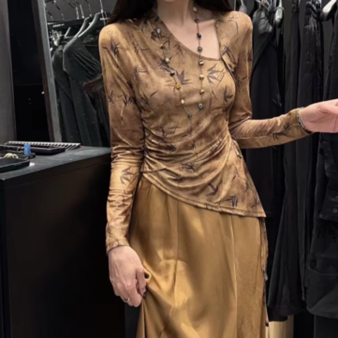 新中式国风女衬衫修身上衣显瘦气质春季复古收腰长袖百搭时尚