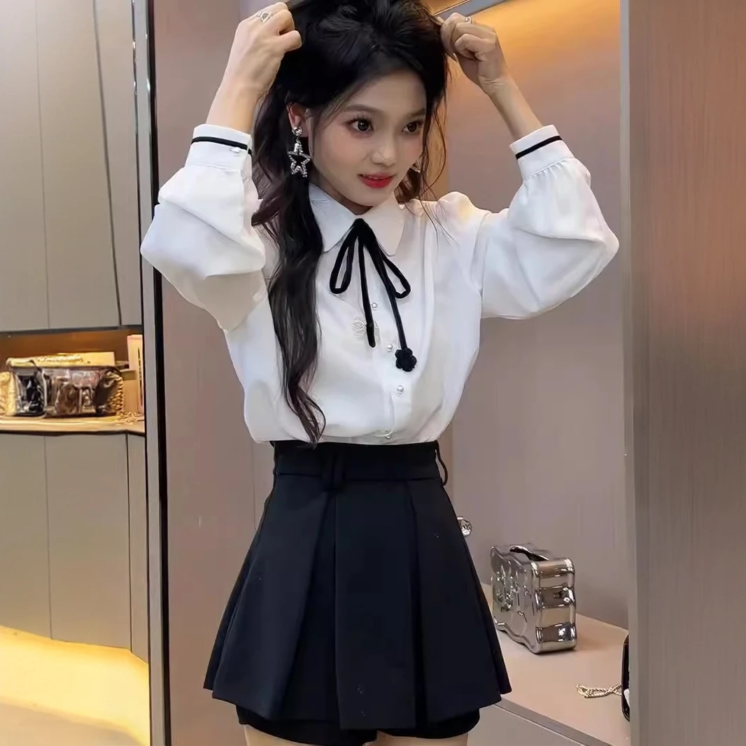 小个子减龄穿搭一整套女2025春季新款学院风百褶裙套装衬衫两件套