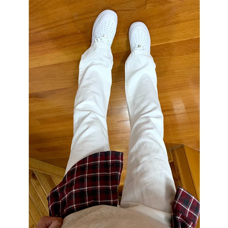 cleanfit白色直筒牛仔裤男款高街弹力修身美式vibe裤子直筒微喇裤