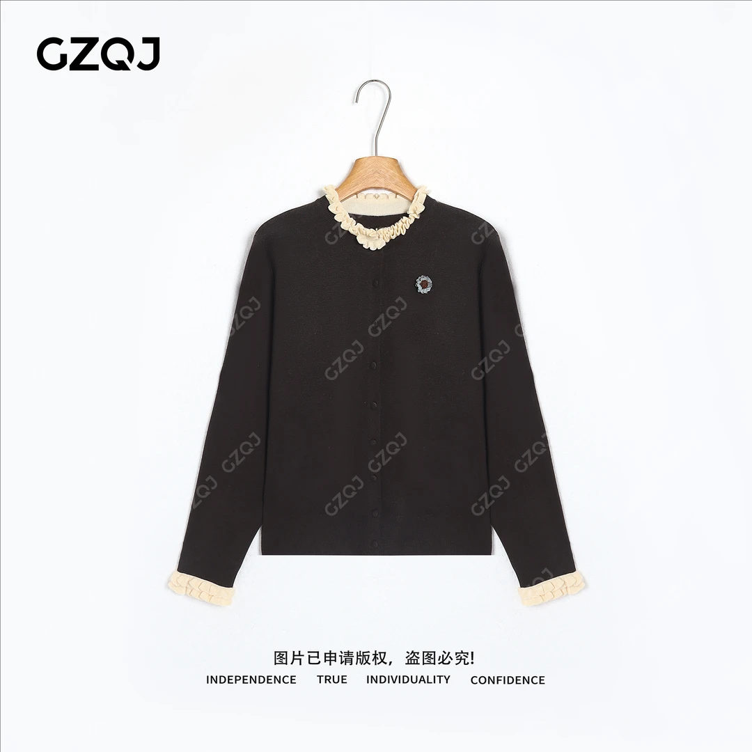 老琴私服【襟上花时】琥珀流光风单排扣小花毛衣毛针织衫秋冬95089