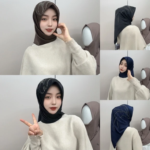 芮哈•高品质真丝皱 缎面烫钻方巾