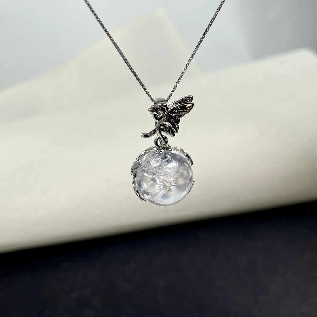 彩虹冰片喜马拉雅白幽灵水晶15mm吊坠 KT25022414