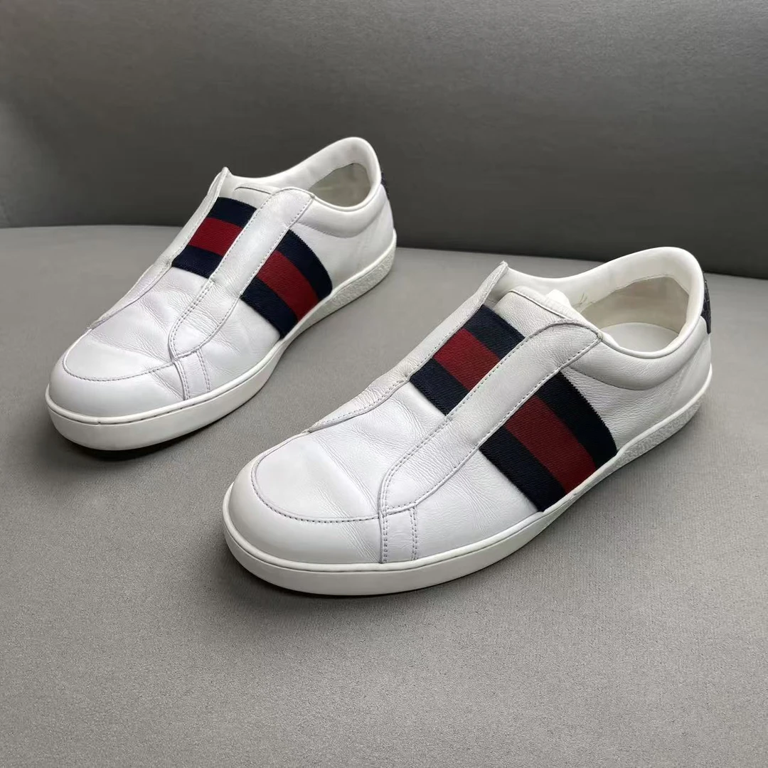 95新 GUCCI/古驰 白色皮革面时尚百搭经典低帮板鞋 41/福利款