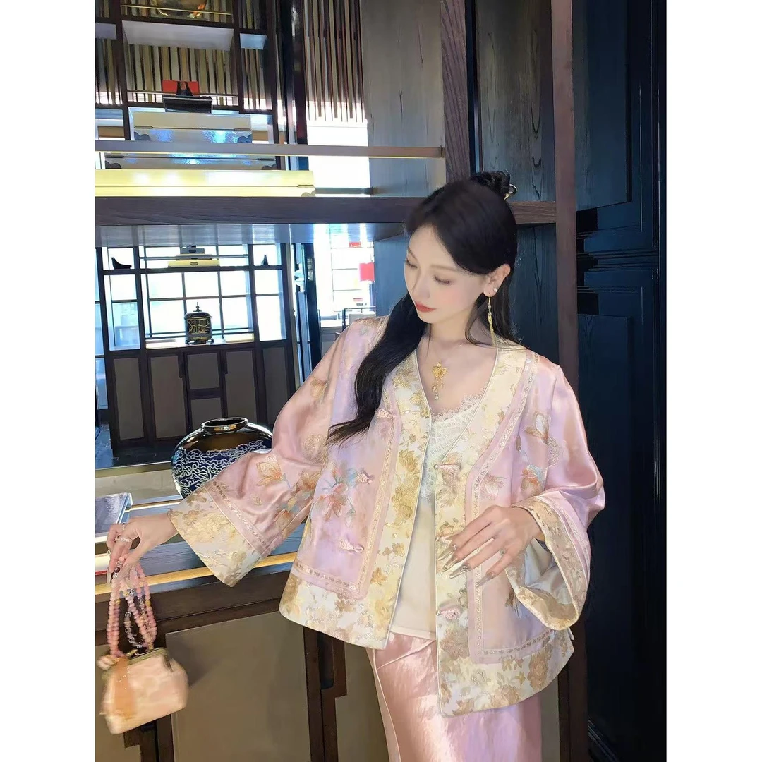 新中式重工刺绣设计感时尚秋款显瘦缎面提花洋气感外套女