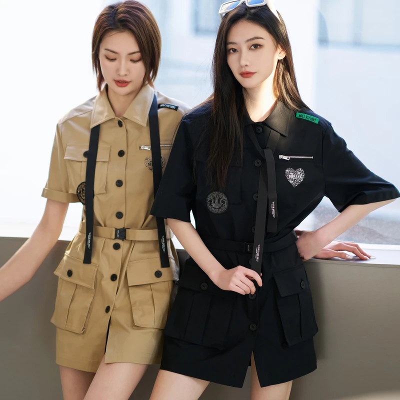 U/TI【MILIXU系列】甜酷风纯色系带腰带夏季透气抗打皱工装连衣裙