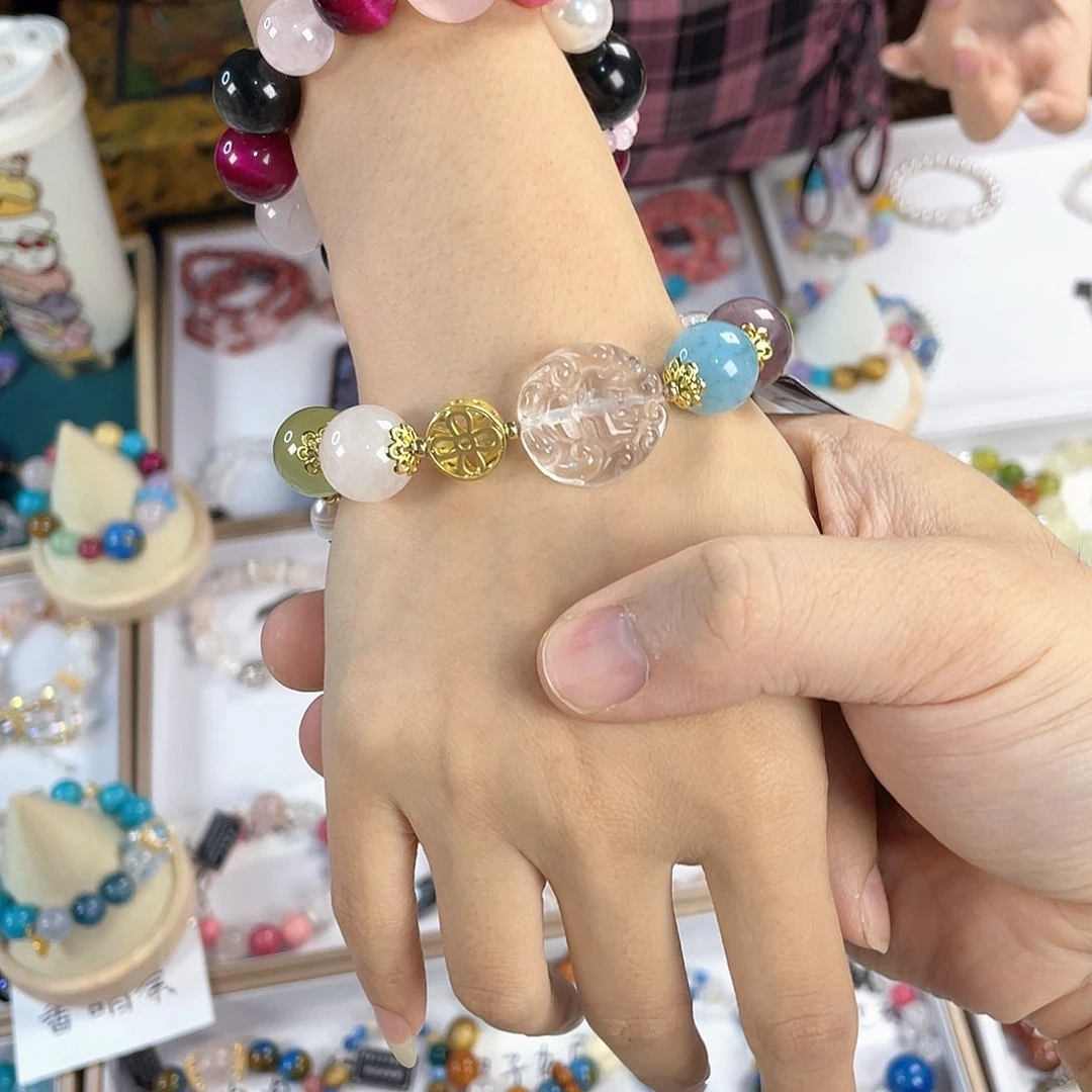 水晶手链银S925镀金镶嵌