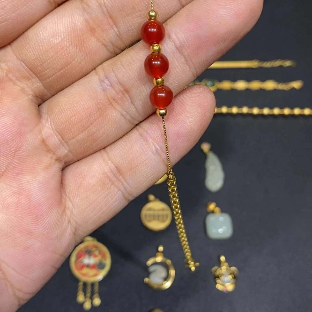 玛瑙/玉髓银S925镀金镶嵌手链