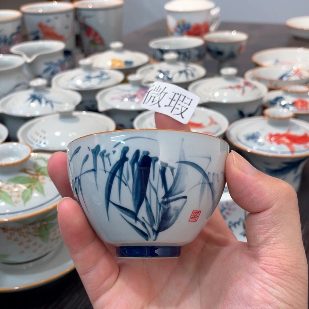 釉下手绘茶具微瑕直播间样品