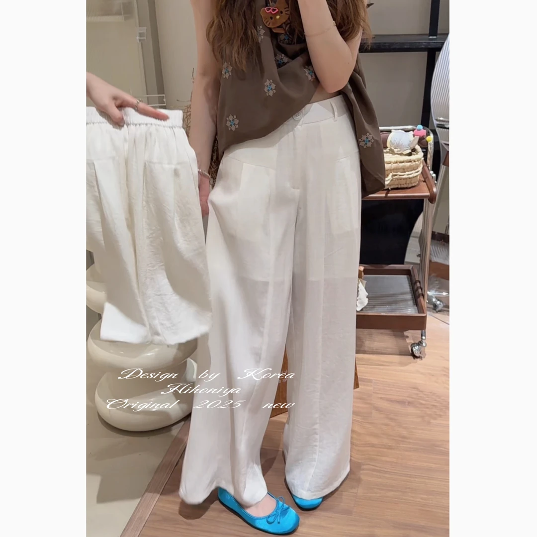 【奶芙裤】三Hihoniya~2025夏季亲子高级白色亚麻透气防晒阔腿裤