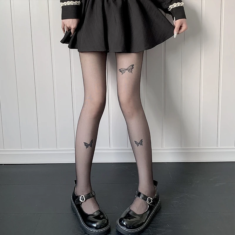 智慧屋丝袜黑丝袜薄款黑丝黑色纯欲蝴蝶印花网红御姐风显瘦打底袜