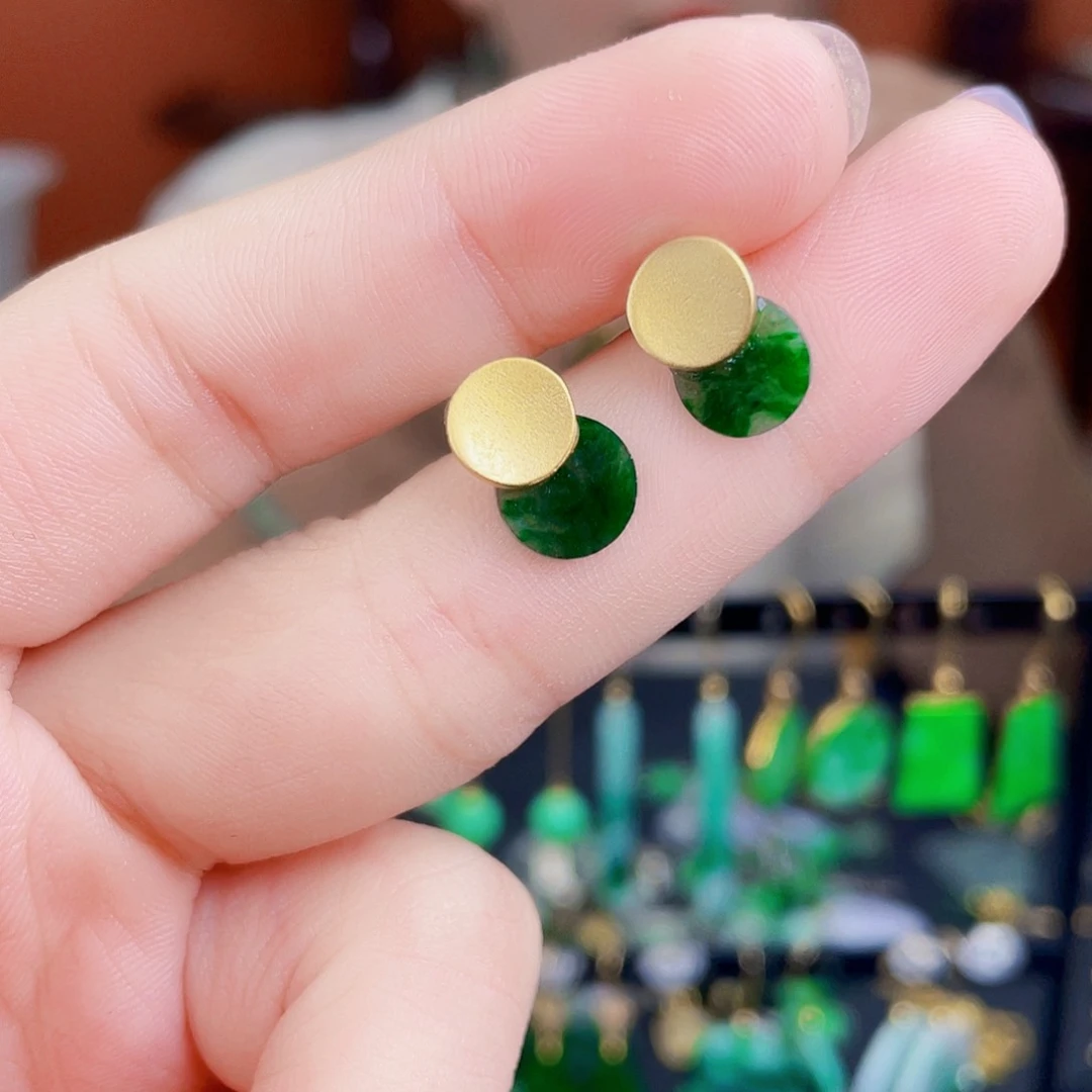 翡翠银S925镶嵌耳饰饰品