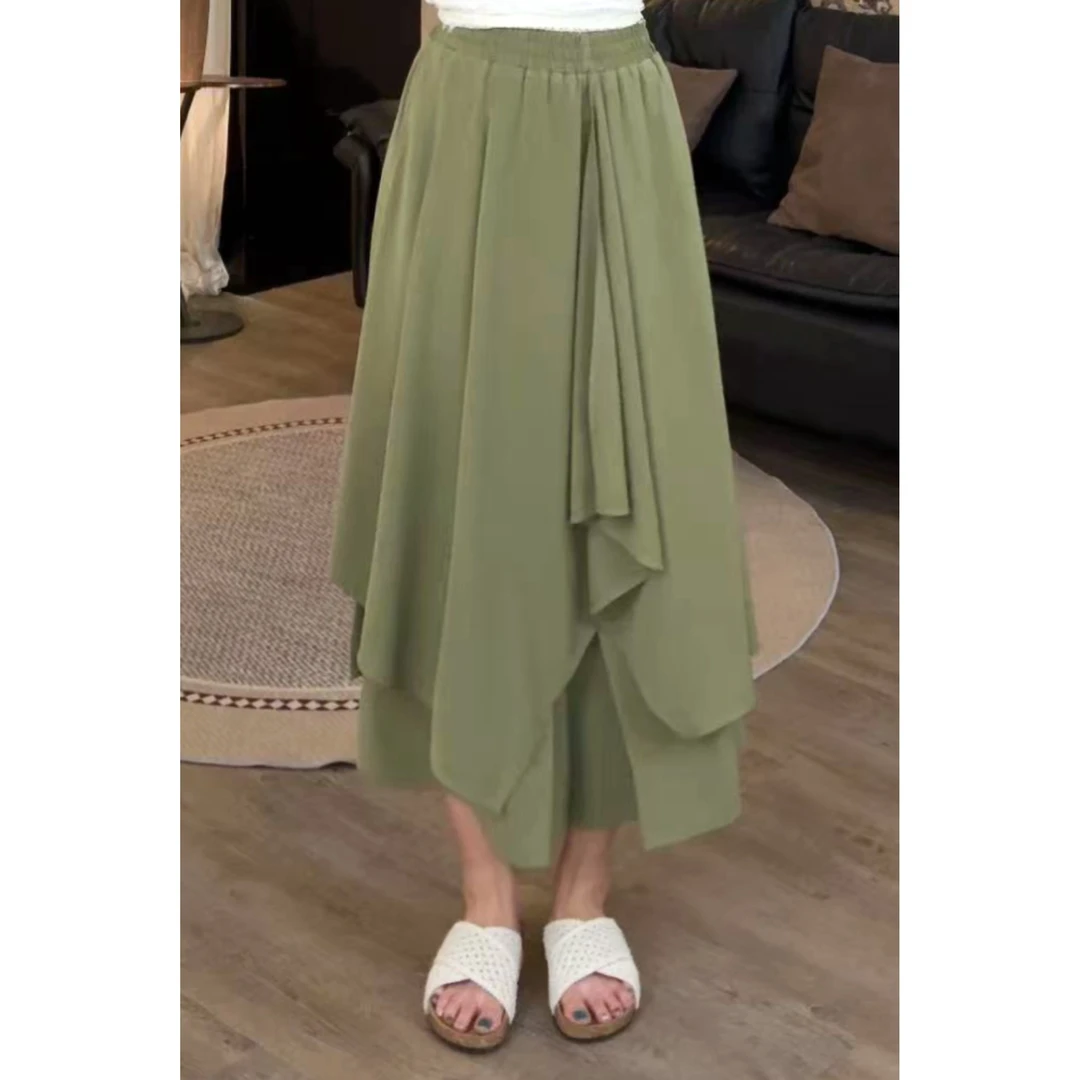 VGVL【随想】裙裤新款不规则绿色半身裙裤女