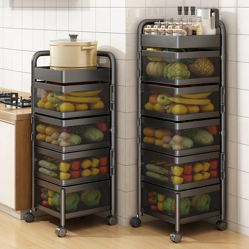 厨房旋转置物架多功能落地果蔬菜篮子家用小推车多层收纳架子