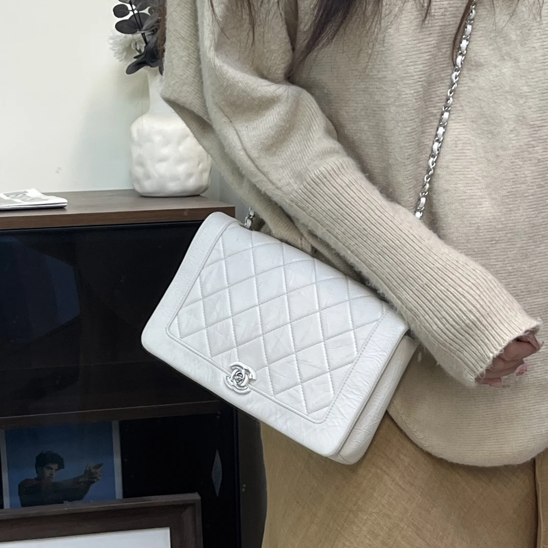 95新 Chanel/香奈儿 95新 白色经典菱格WOC单肩斜挎百搭链条包