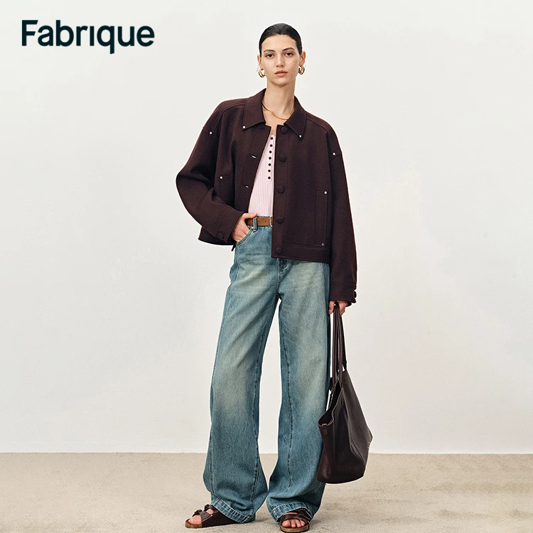 Fabrique Brianna【流光风】布朗尼棕绵羊毛撞钉解构休闲夹克外套